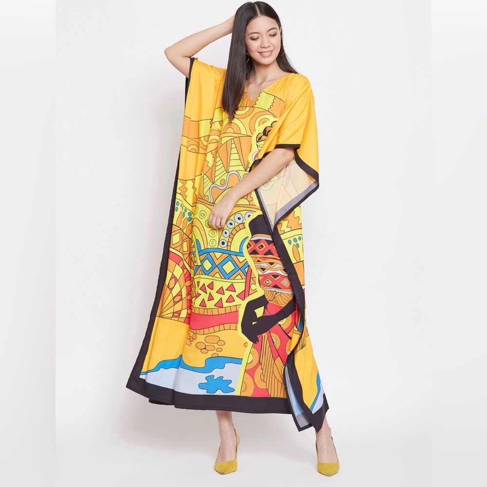 GYPSIE BLU* Women’s Tribal Multicolored Kimono Sleeve Caftan Casual Dresses - Picture 1 of 7
